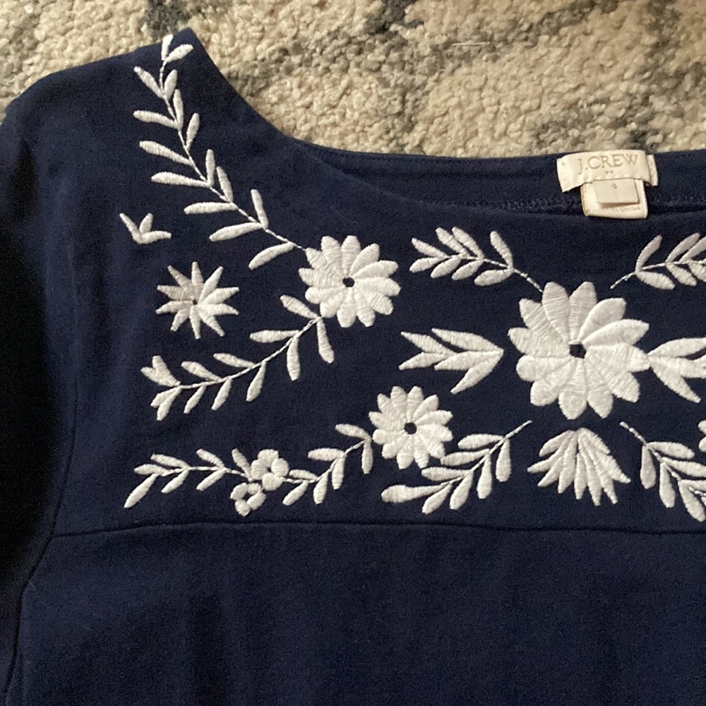 J Crew Navy Blue Embroidered Bell Sleeve Top - Picture 2 of 6